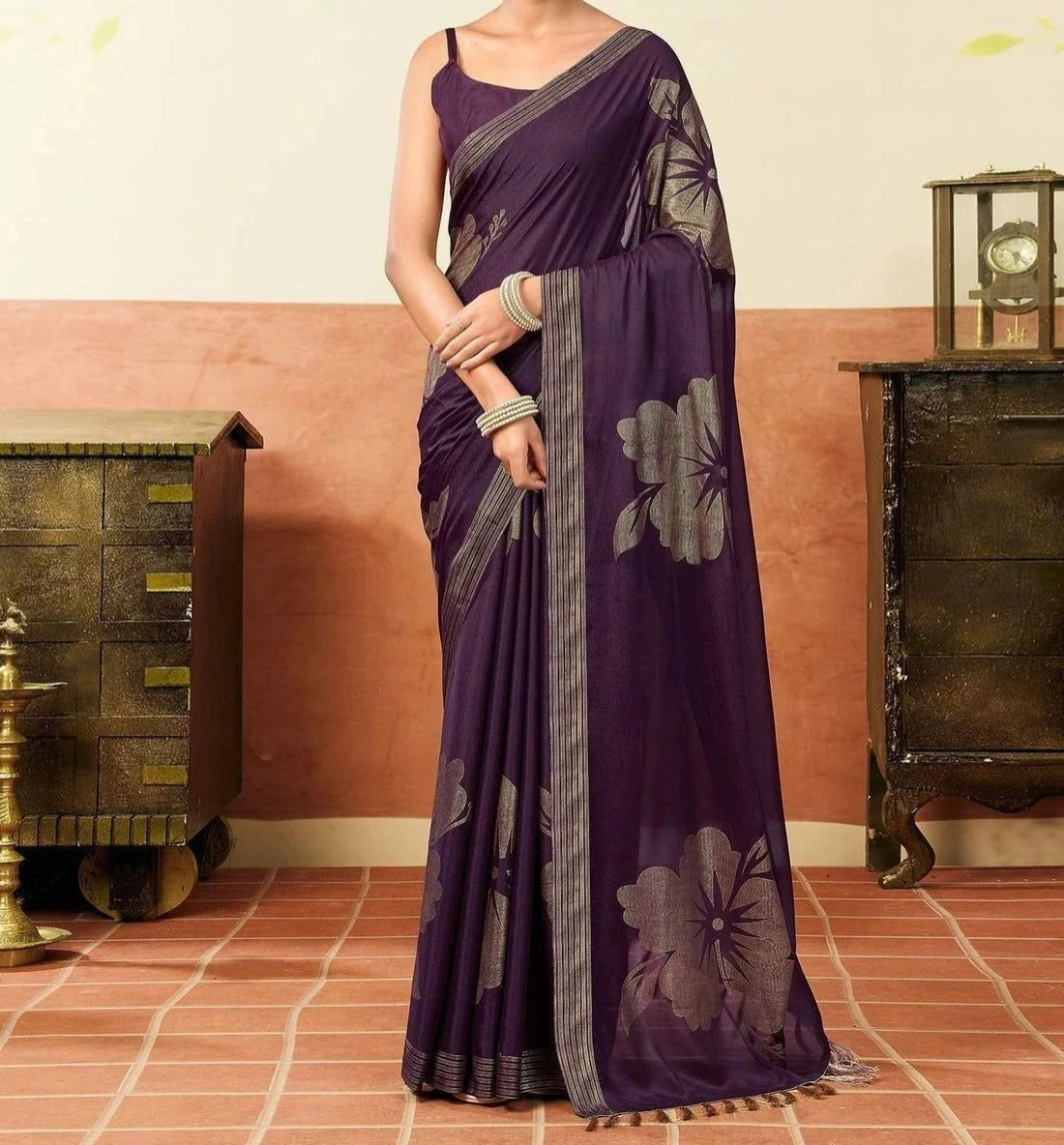 Tryloom Georgette Foil Printed Saree 1