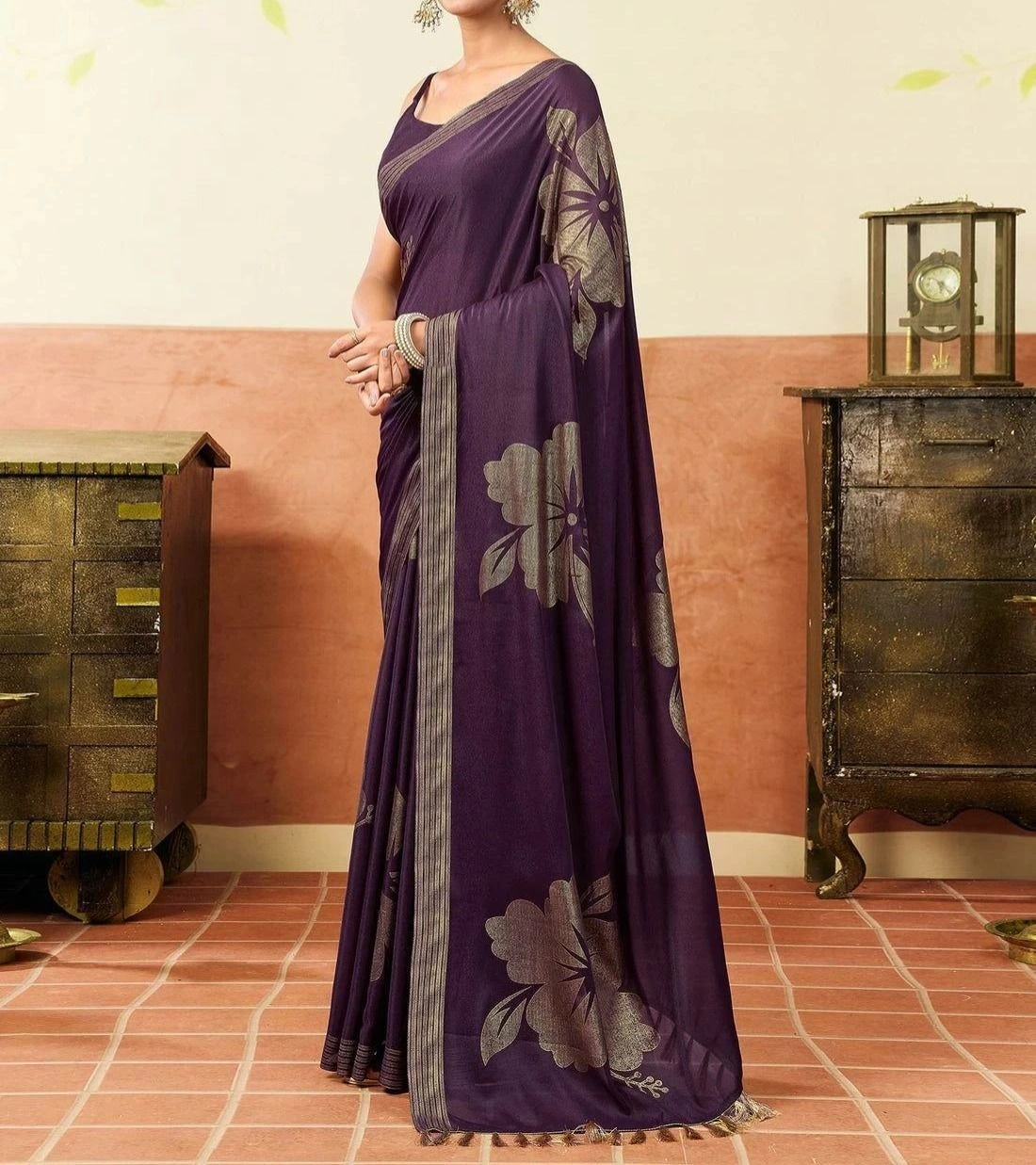 Tryloom Georgette Foil Printed Saree 3