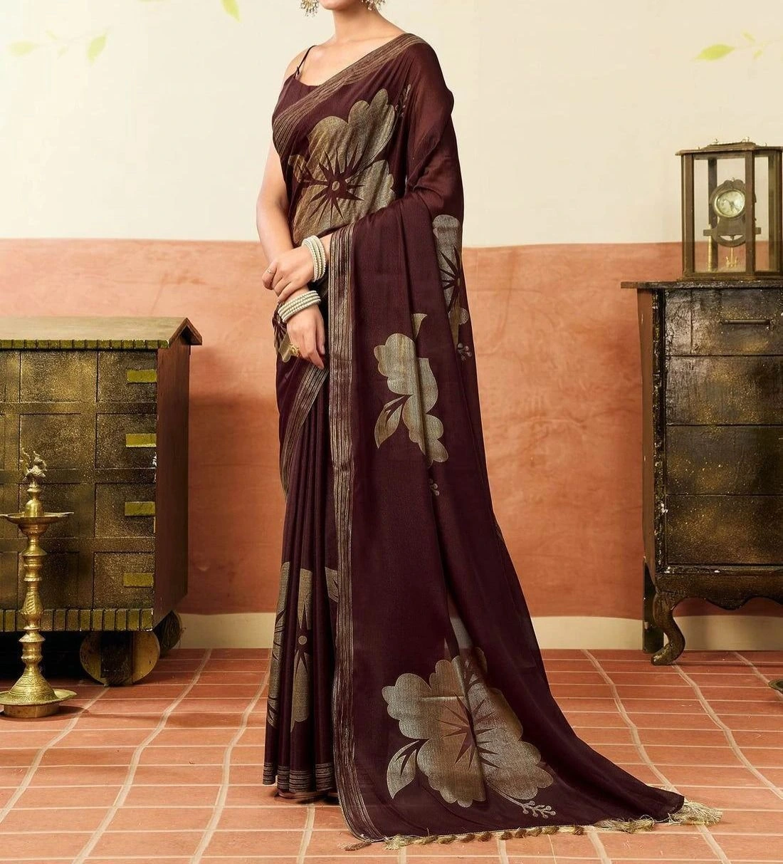 Tryloom Georgette Foil Printed Saree 4
