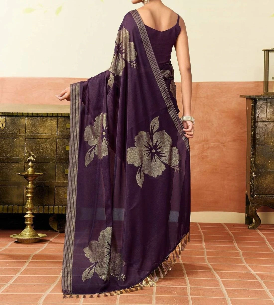 Tryloom Georgette Foil Printed Saree 6