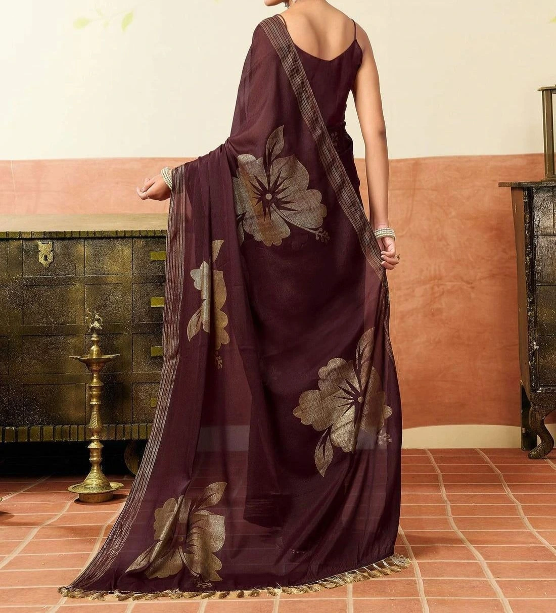 Tryloom Georgette Foil Printed Saree 7