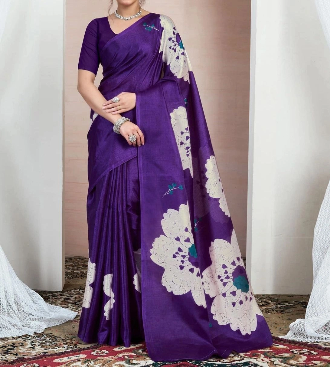 Tryloom Purple Bhagalpuri Silk Printed Saree 1