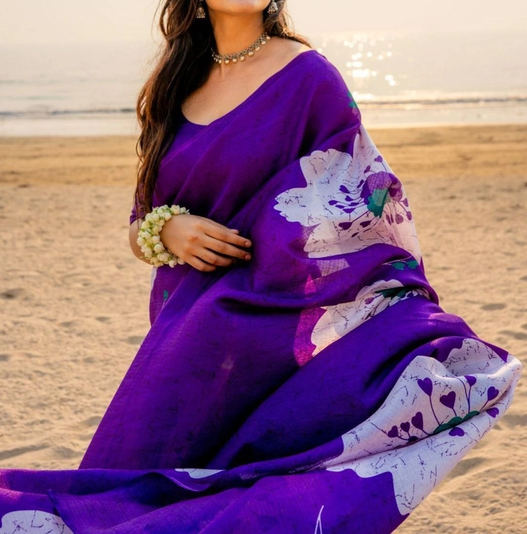 Tryloom Purple Bhagalpuri Silk Printed Saree 2