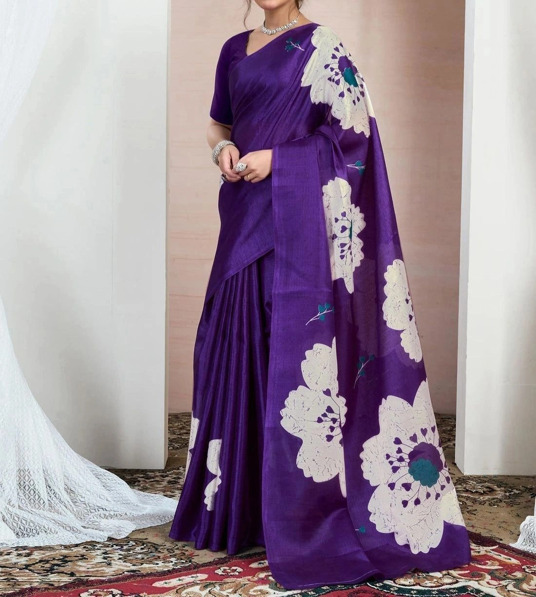 Tryloom Purple Bhagalpuri Silk Printed Saree 3