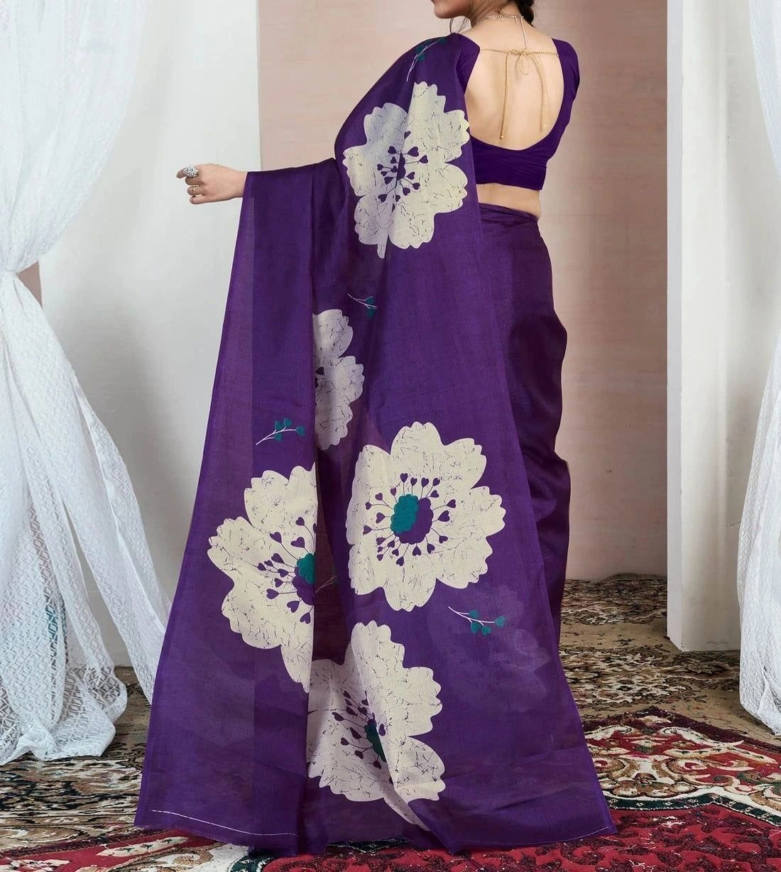Tryloom Purple Bhagalpuri Silk Printed Saree 4