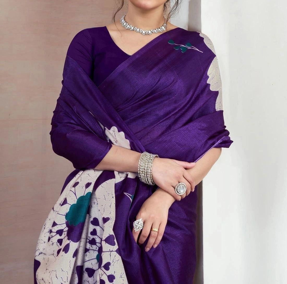 Tryloom Purple Bhagalpuri Silk Printed Saree 5