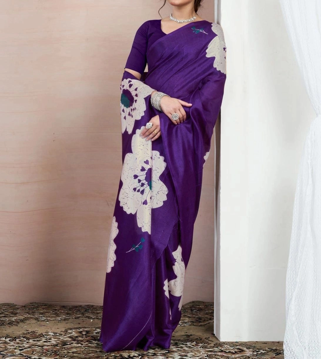 Tryloom Purple Bhagalpuri Silk Printed Saree 6