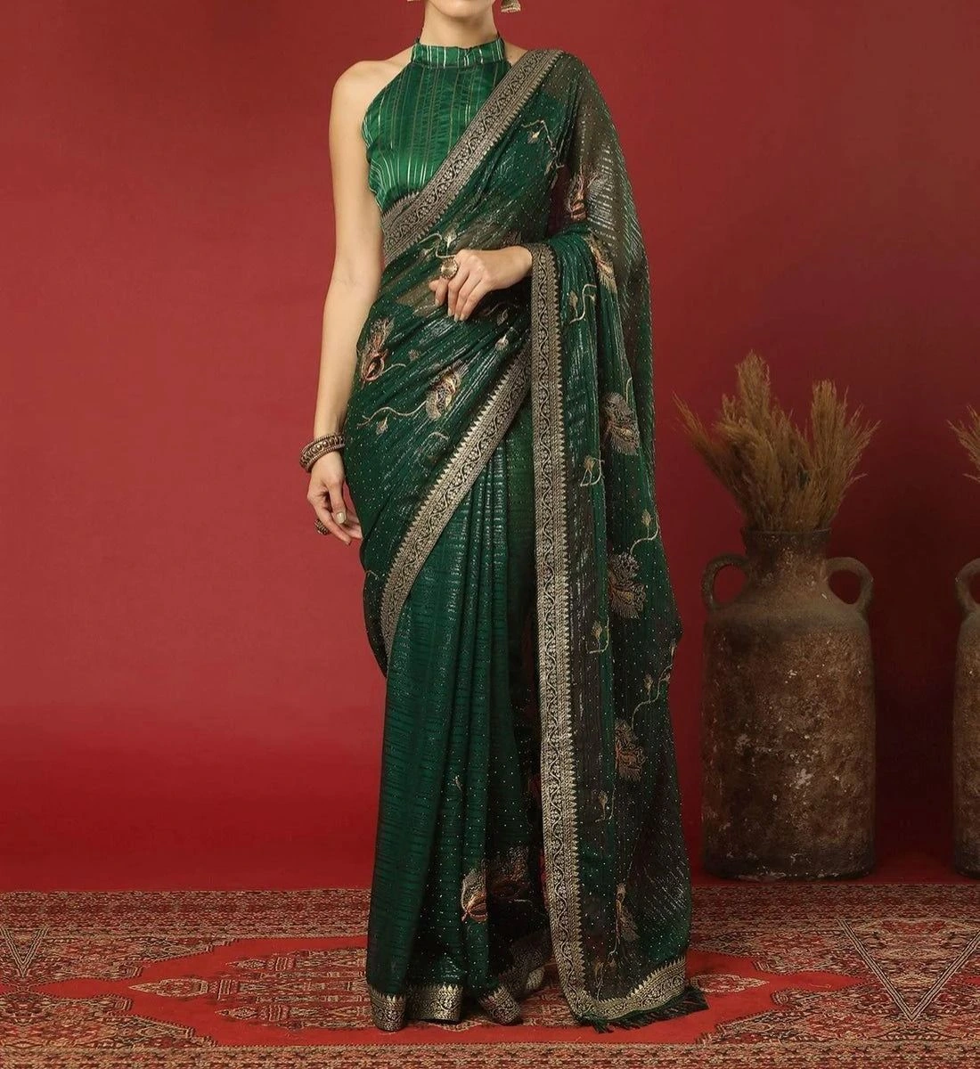 Tryloom Georgette Stone Work Embellished Saree 1