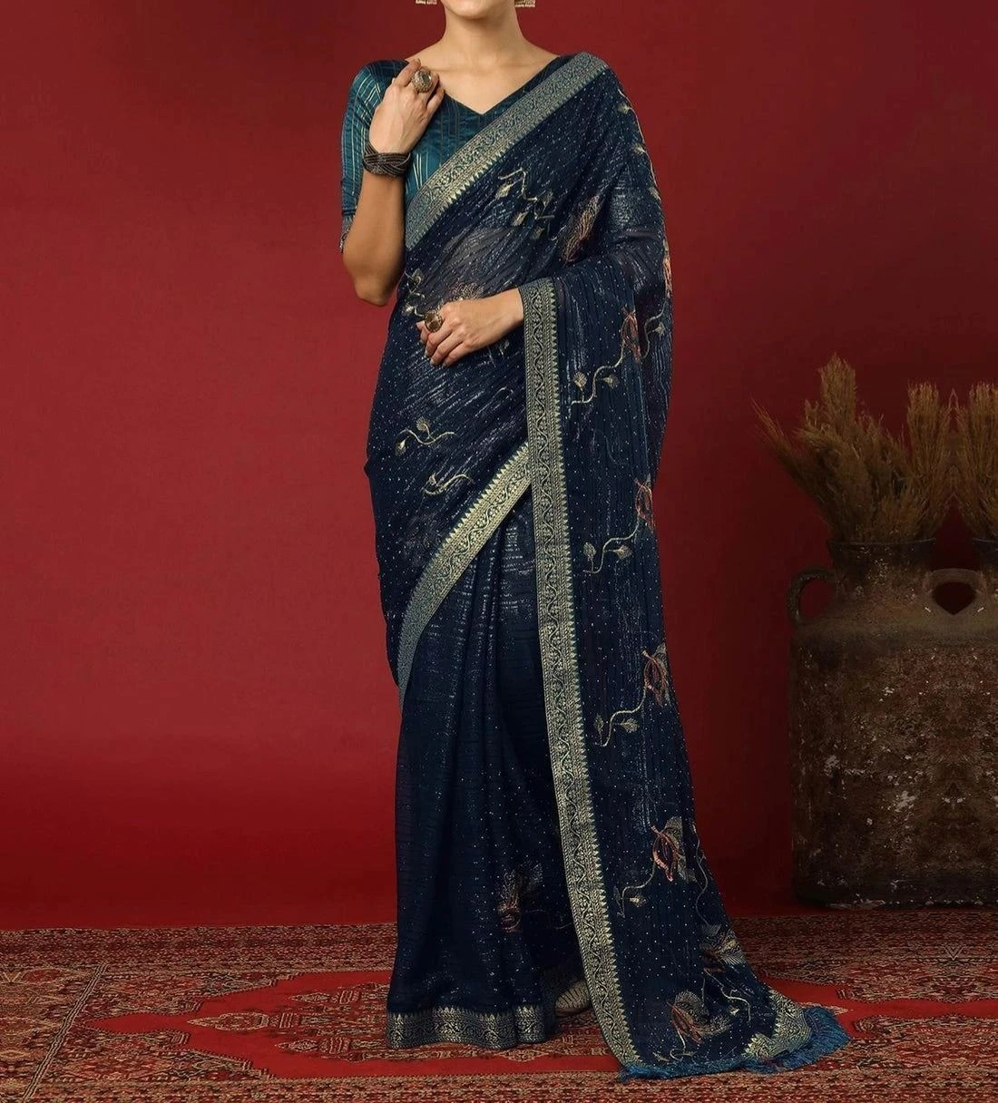 Tryloom Georgette Stone Work Embellished Saree 2