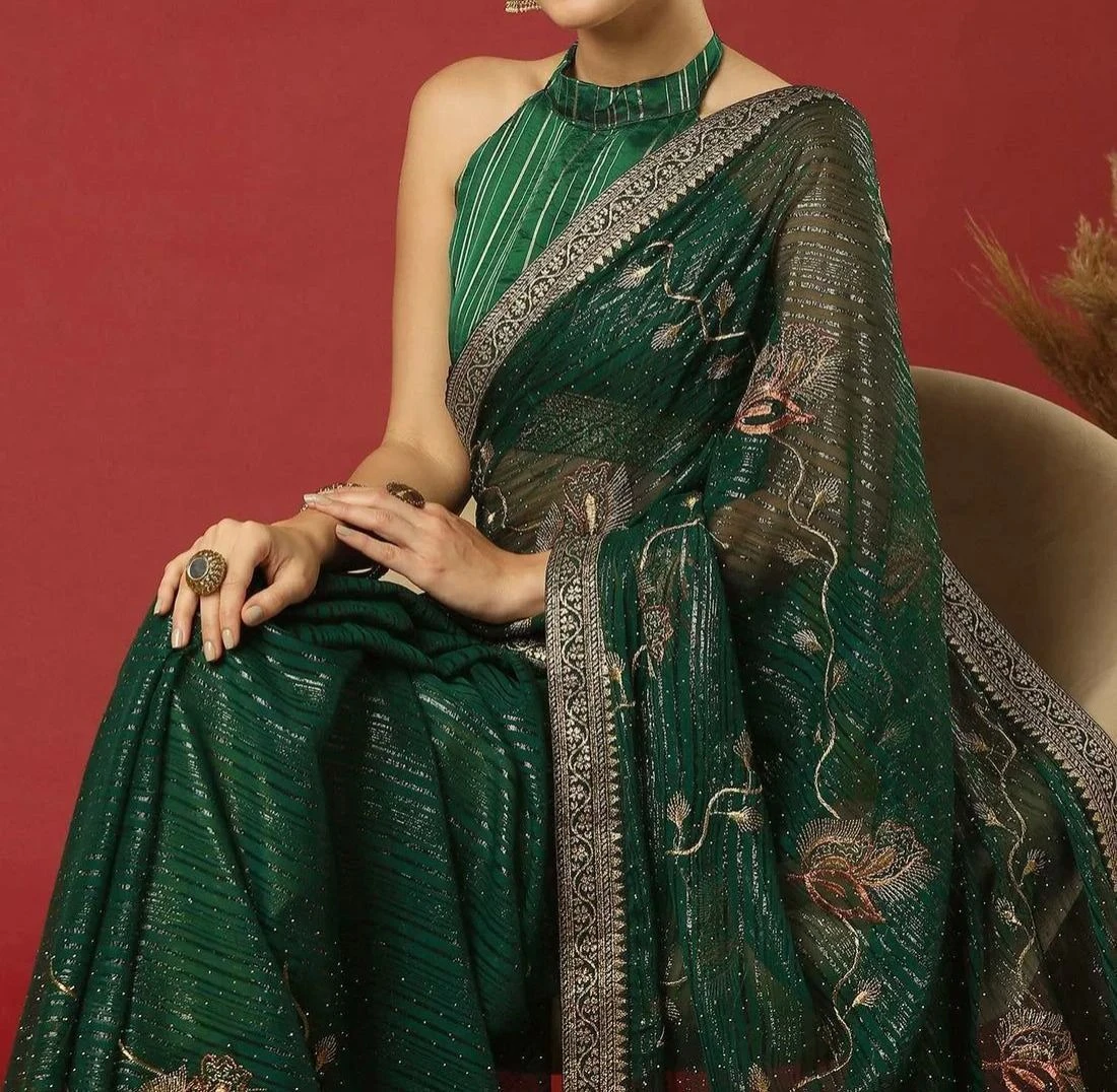 Tryloom Georgette Stone Work Embellished Saree 3