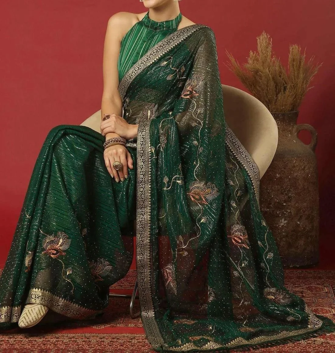 Tryloom Georgette Stone Work Embellished Saree 4