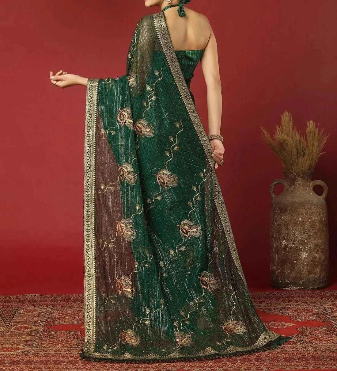 Tryloom Georgette Stone Work Embellished Saree 5