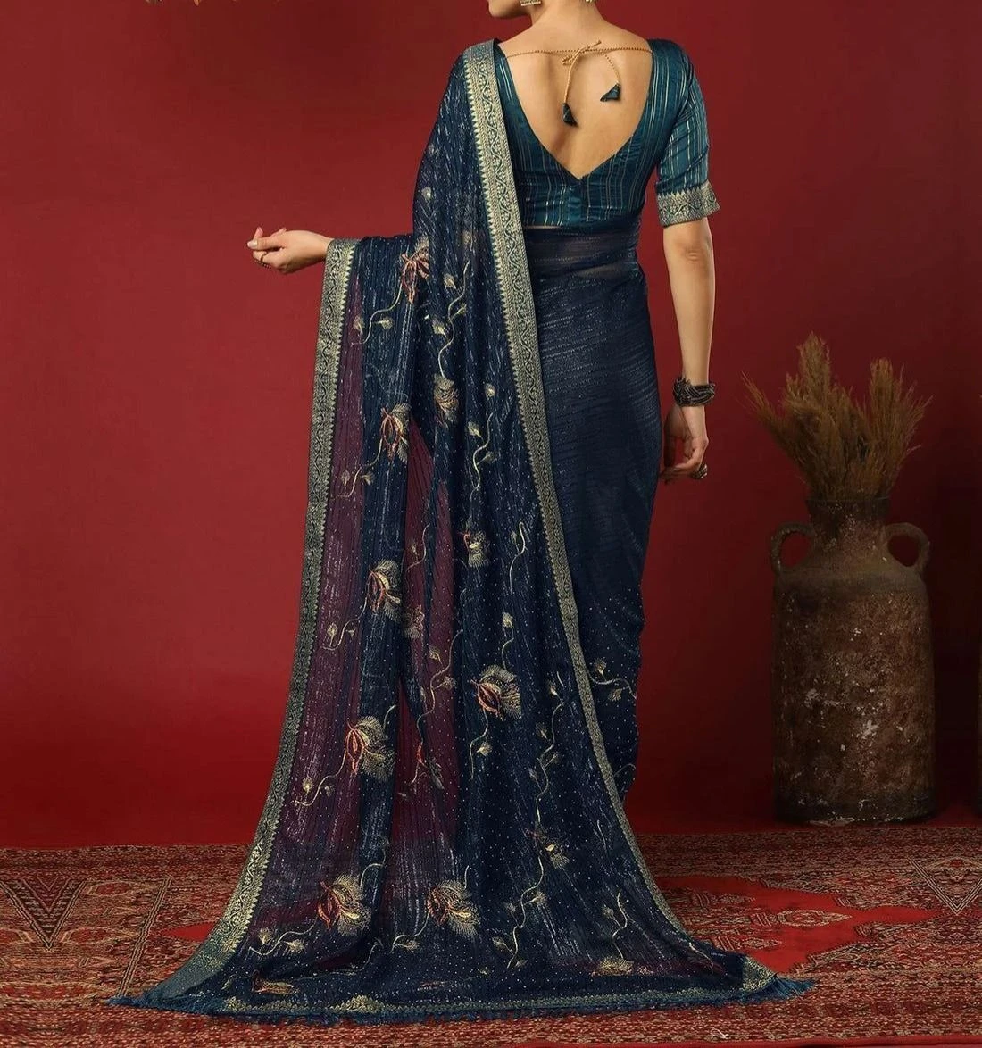Tryloom Georgette Stone Work Embellished Saree 6
