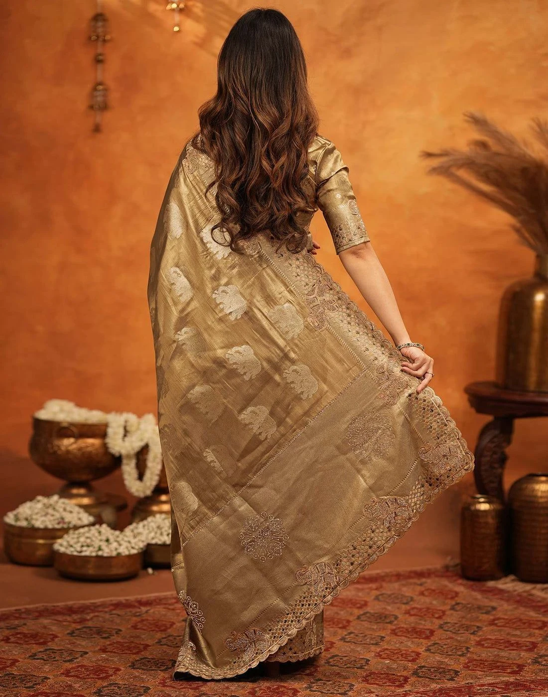 Tryloom premium Silk Woven Embroidery Stone Work Embellished Saree 7