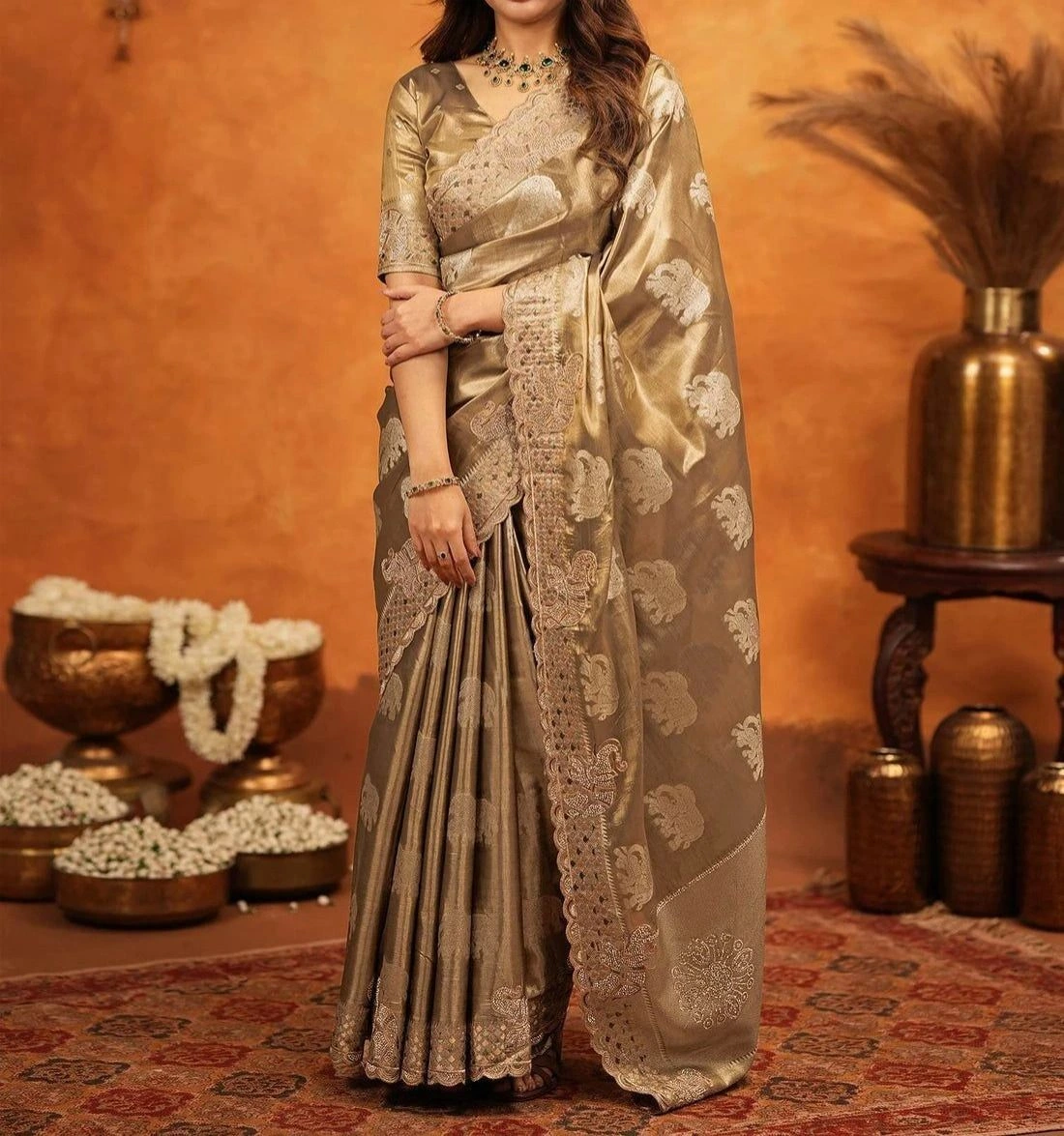 Tryloom premium Silk Woven Embroidery Stone Work Embellished Saree 2