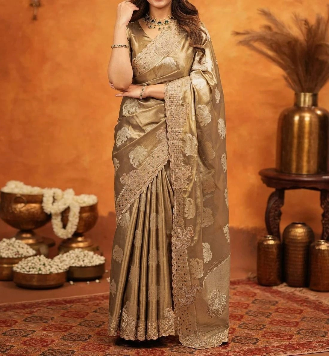 Tryloom premium Silk Woven Embroidery Stone Work Embellished Saree 5