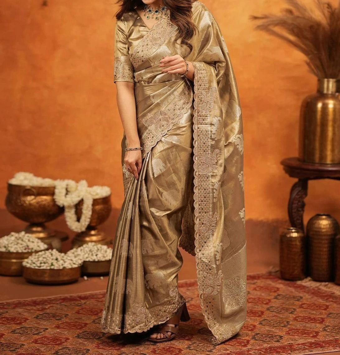 Tryloom premium Silk Woven Embroidery Stone Work Embellished Saree 8