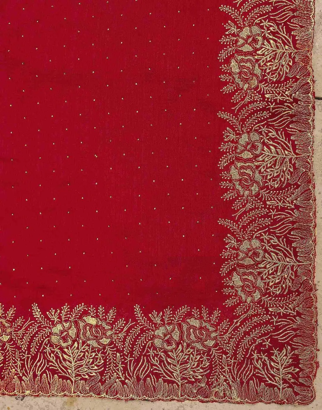 Tryloom Red Silk Embroidery Embellished Saree 7