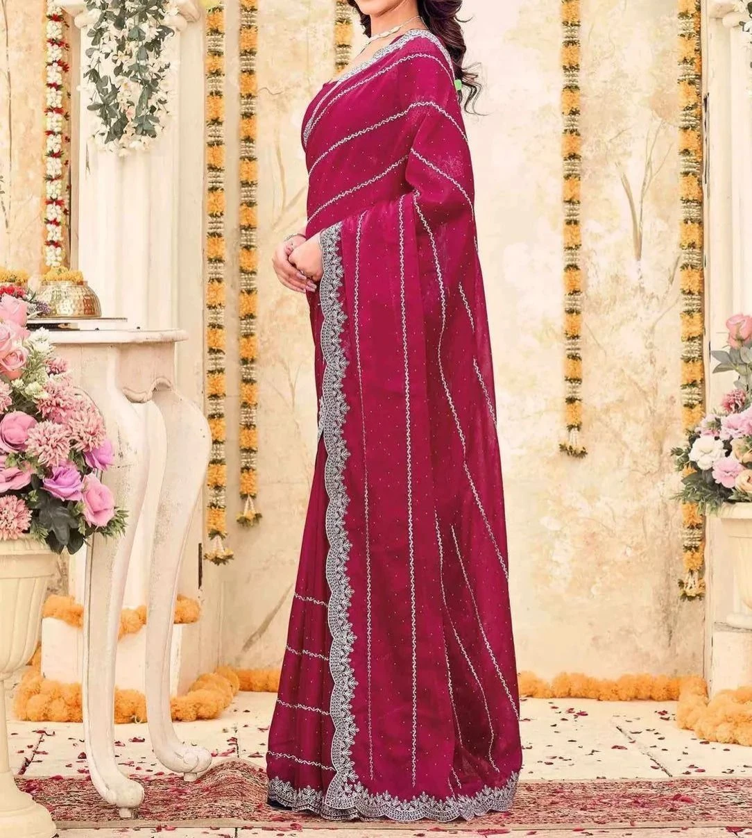 Tryloom Shimmer Georgette Embroidery Embellished Saree 4
