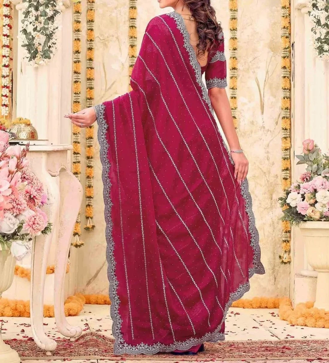 Tryloom Shimmer Georgette Embroidery Embellished Saree 6