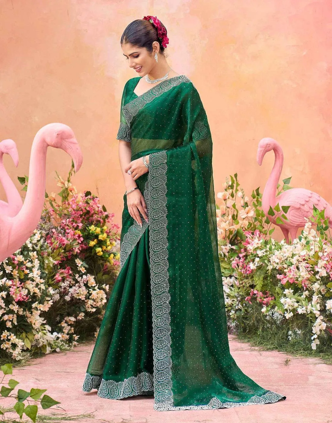 Tryloom Shimmer Stone Work Swarovski Saree 10