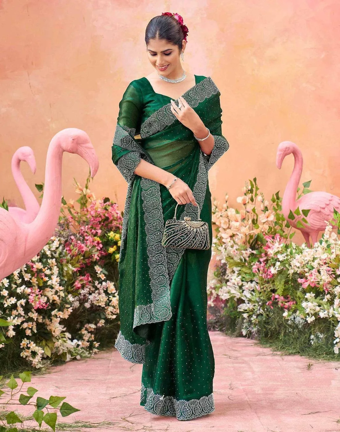 Tryloom Shimmer Stone Work Swarovski Saree 11