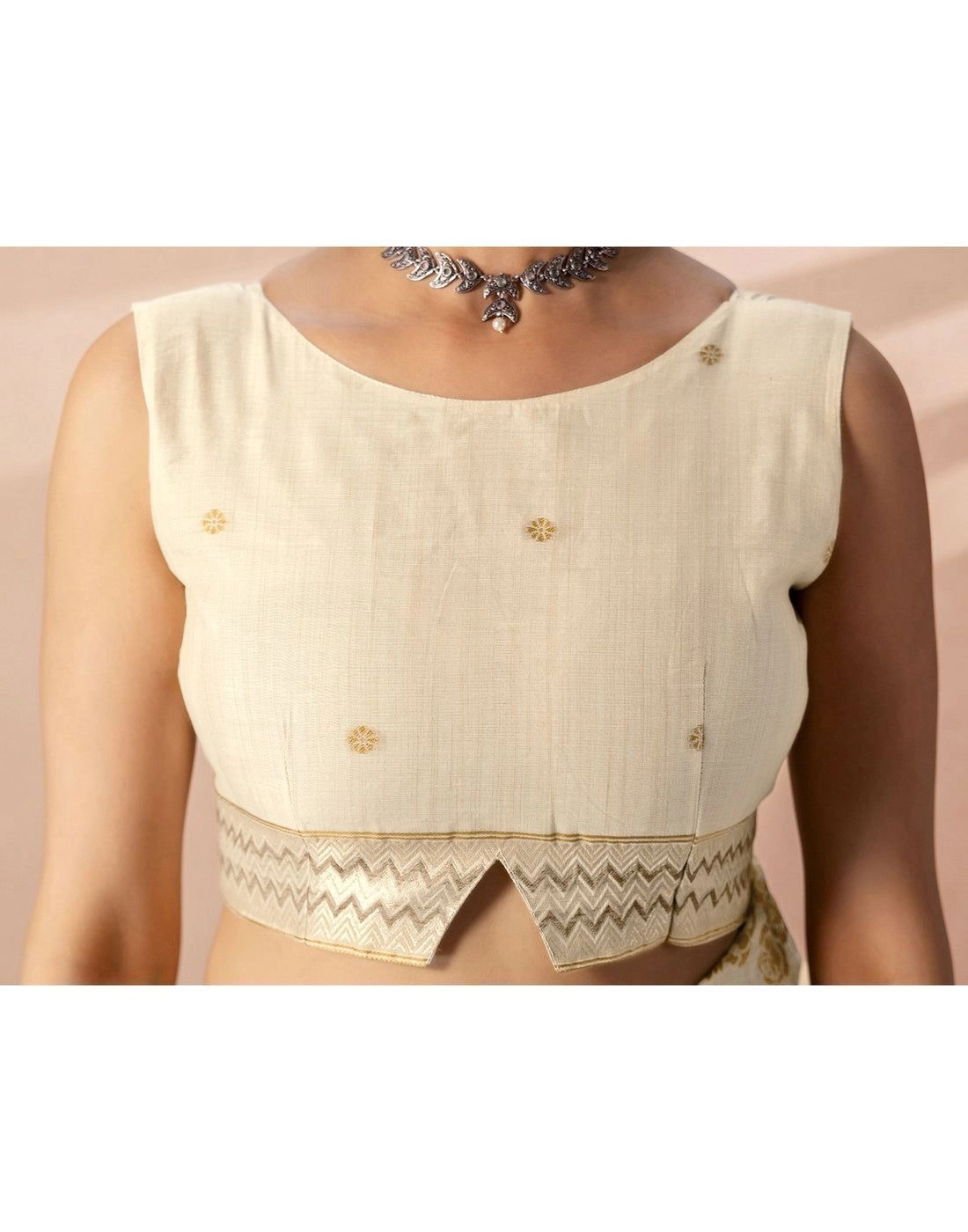 Tryloom Beige Chanderi Cotton Woven Onam Saree 11