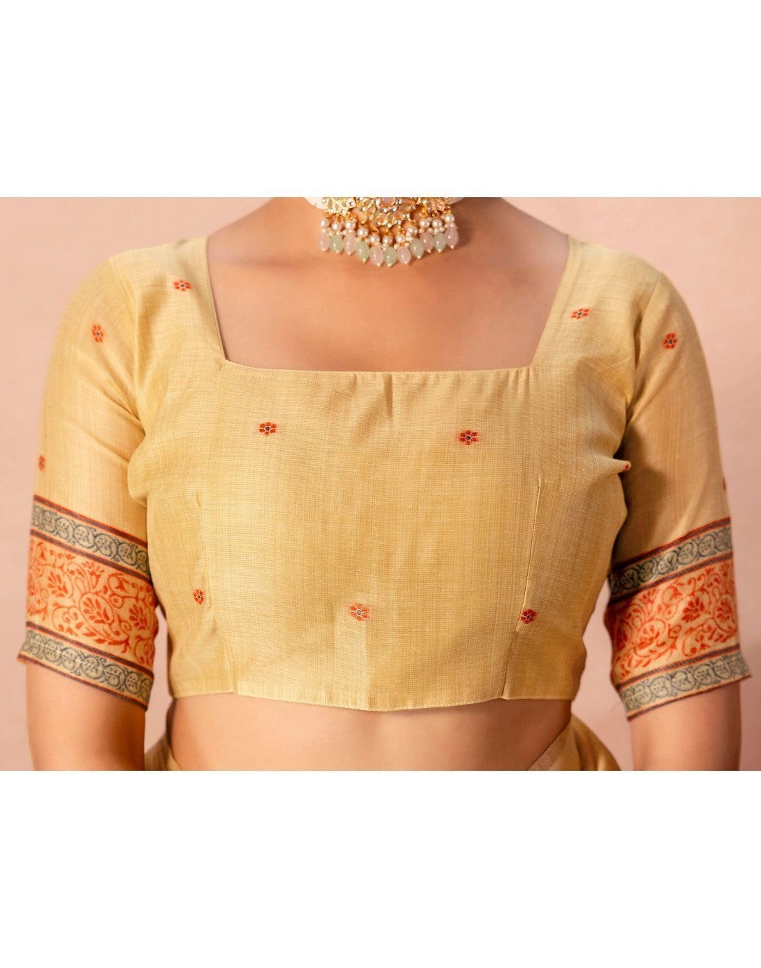 Tryloom Mustard Yellow Chanderi Cotton Woven Onam Saree 11