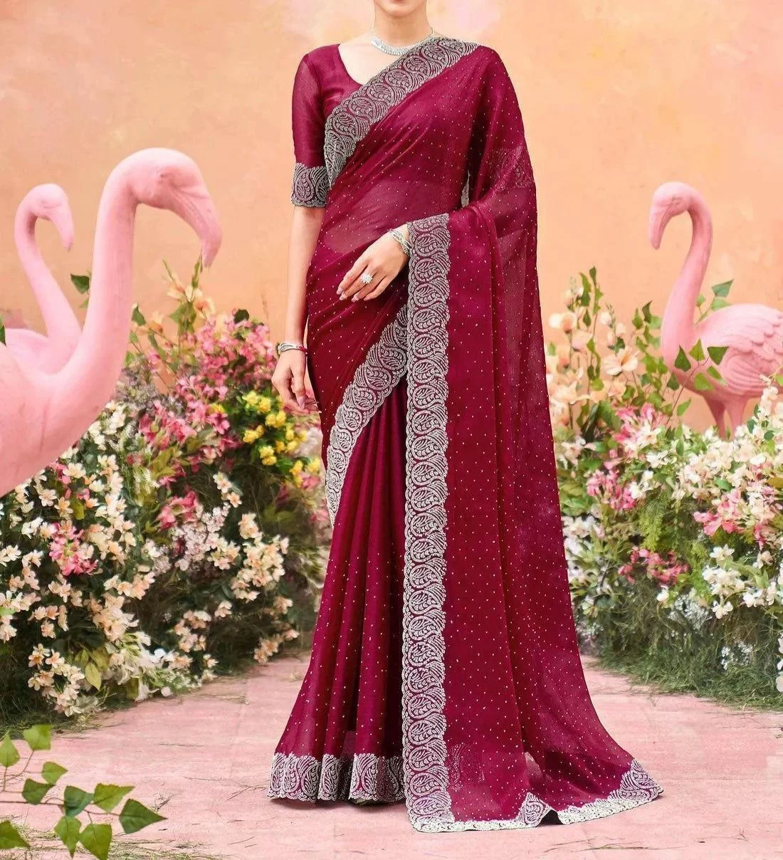 Tryloom Shimmer Stone Work Swarovski Saree 4