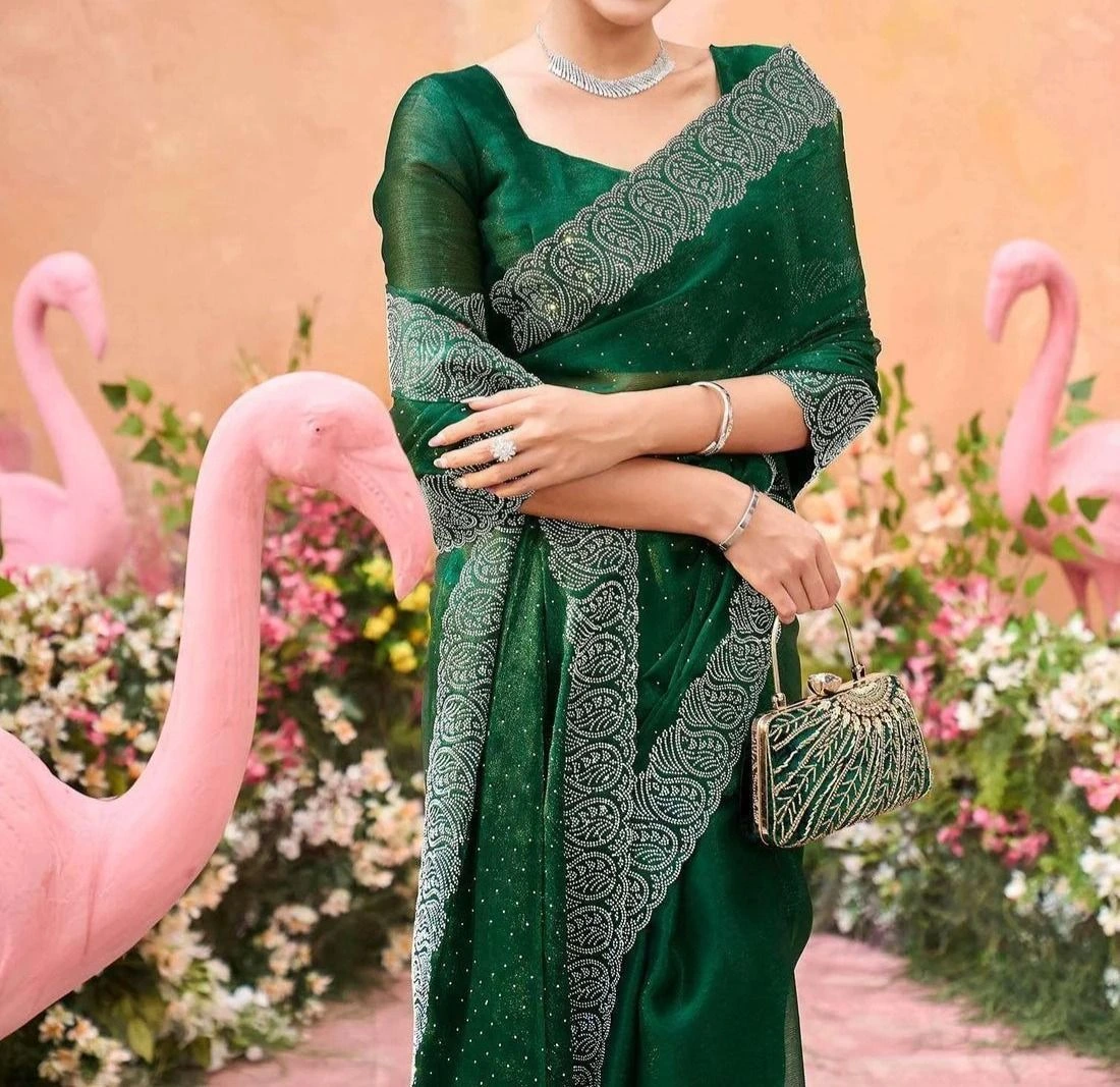 Tryloom Shimmer Stone Work Swarovski Saree 5