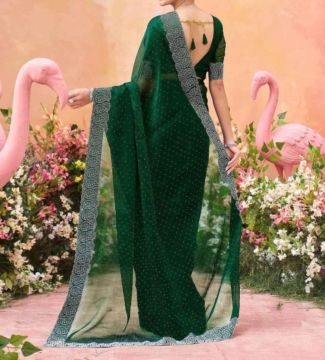 Tryloom Shimmer Stone Work Swarovski Saree 6