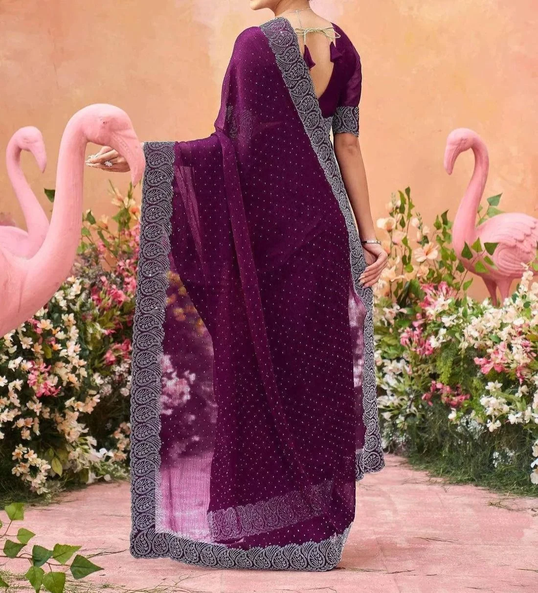 Tryloom Shimmer Stone Work Swarovski Saree 7