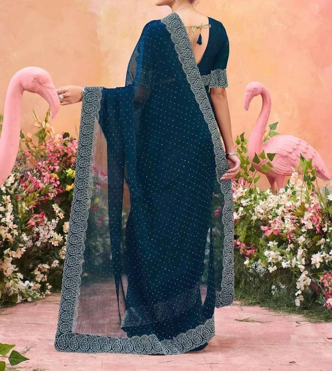 Tryloom Shimmer Stone Work Swarovski Saree 8
