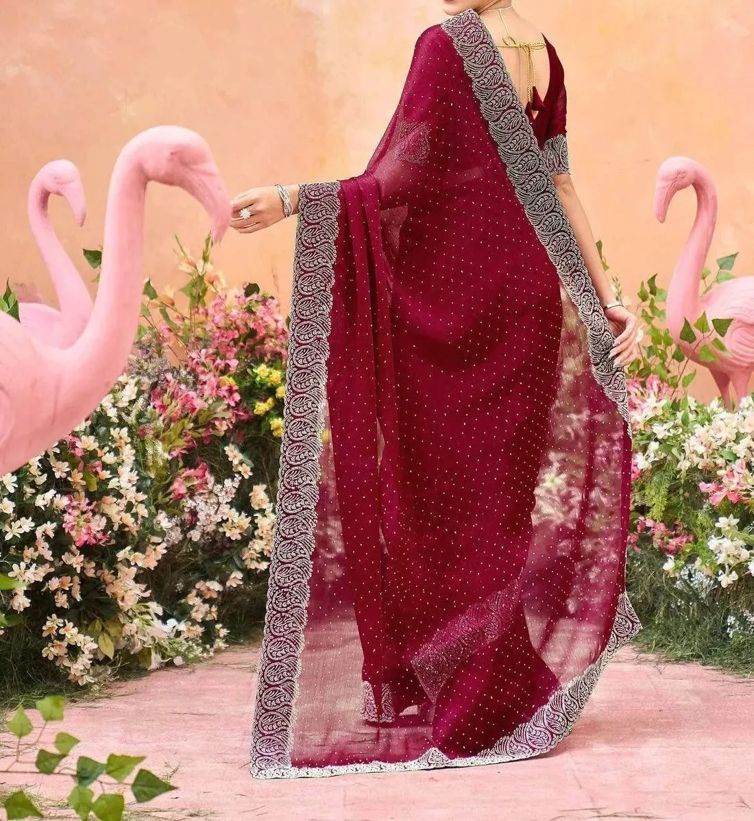 Tryloom Shimmer Stone Work Swarovski Saree 9