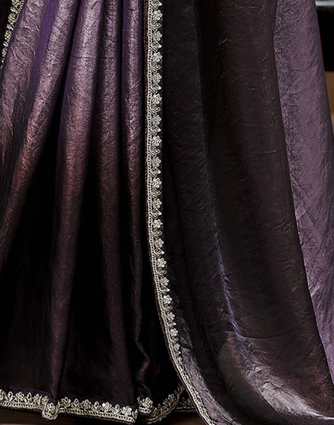 Tryloom Dusty Purple Tissue Silk Lace Saree 6