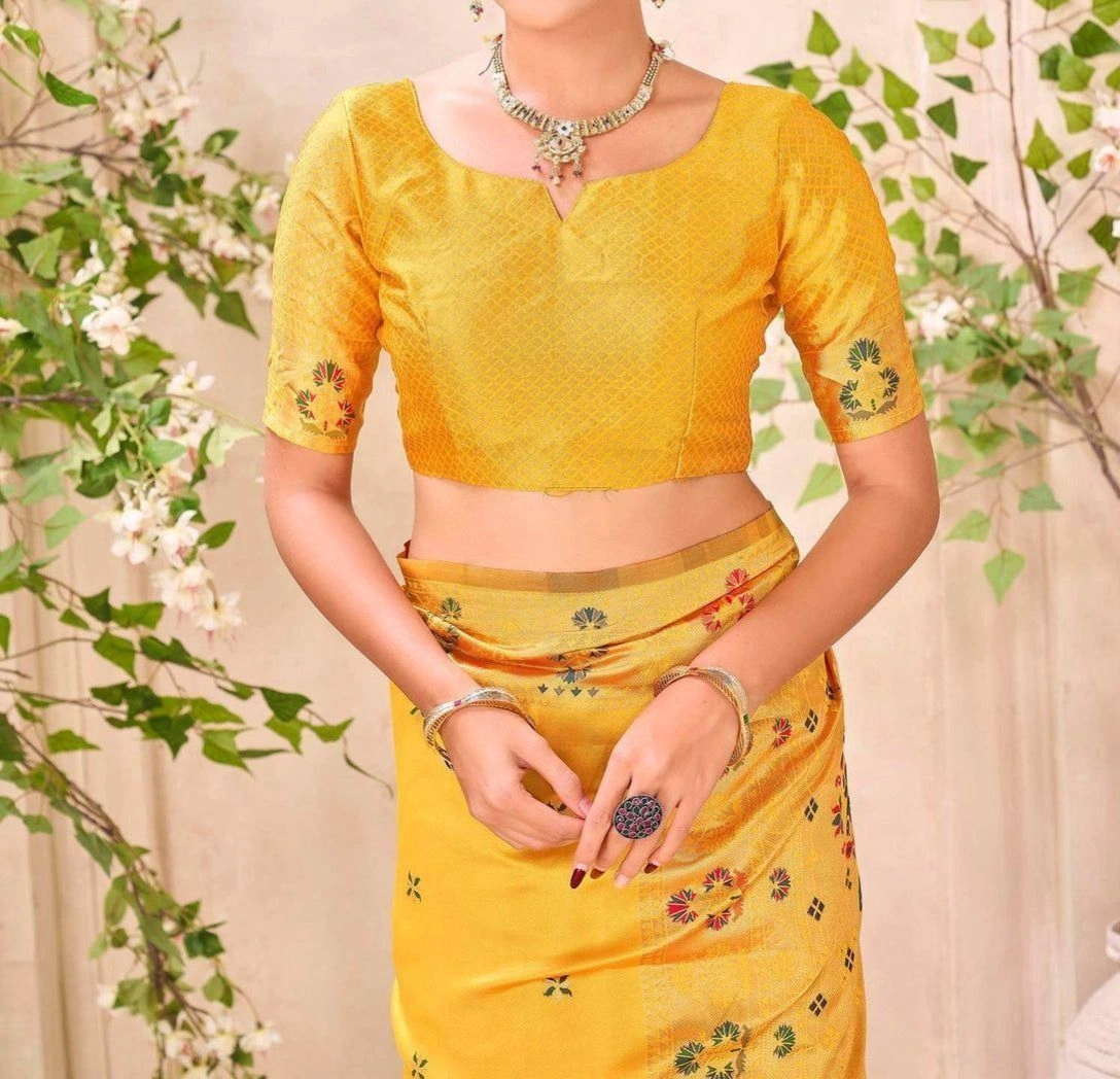Tryloom Yellow Silk Woven Paithani Saree 6
