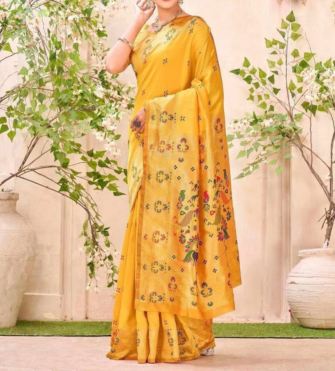 Tryloom Yellow Silk Woven Paithani Saree 3