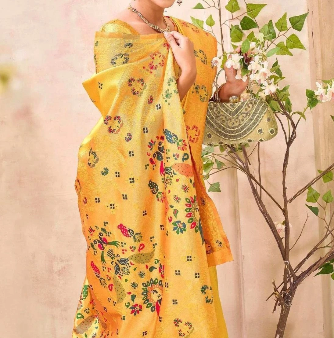 Tryloom Yellow Silk Woven Paithani Saree 2