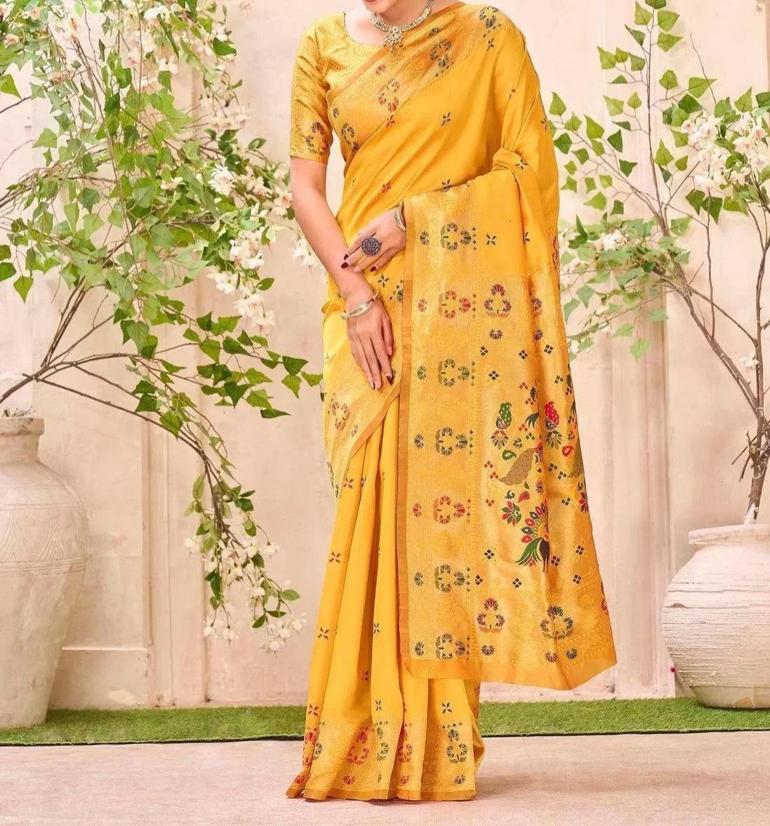 Tryloom Yellow Silk Woven Paithani Saree 1
