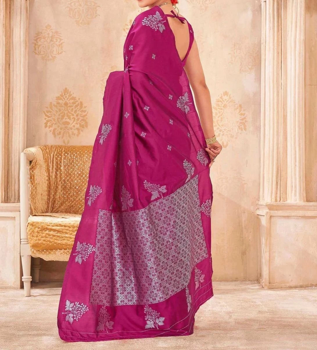 Tryloom Rani Pink Silk Woven Banarasi Saree 4