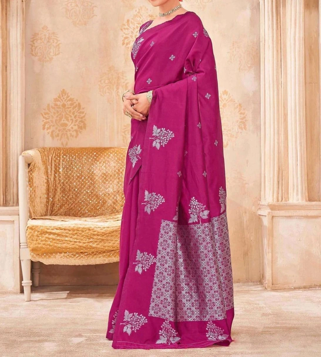 Tryloom Rani Pink Silk Woven Banarasi Saree 2