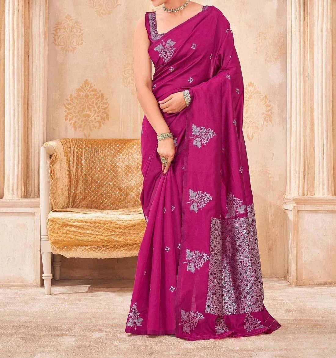 Tryloom Rani Pink Silk Woven Banarasi Saree 1