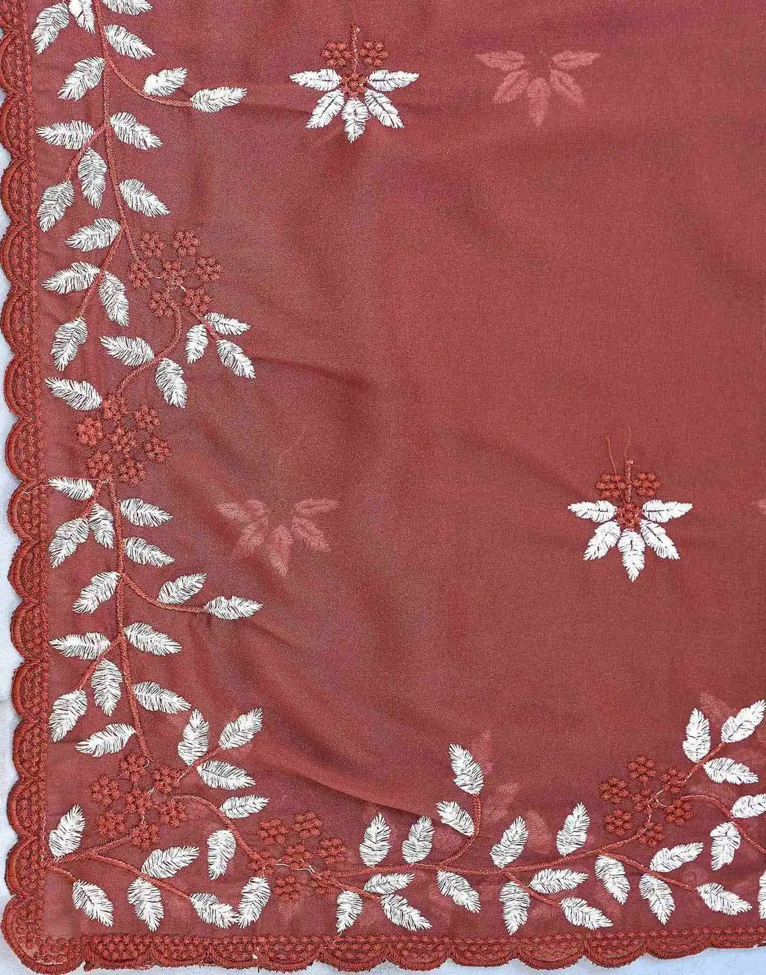 Tryloom Dusty Maroon Shimmer Georgette Sequence Embroidery saree 7