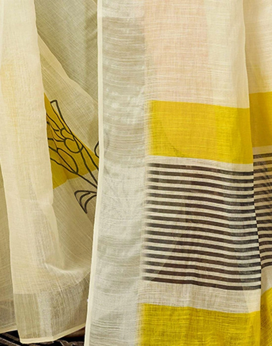 Tryloom Ready to Wear White Linen Floral Printed Saree 9