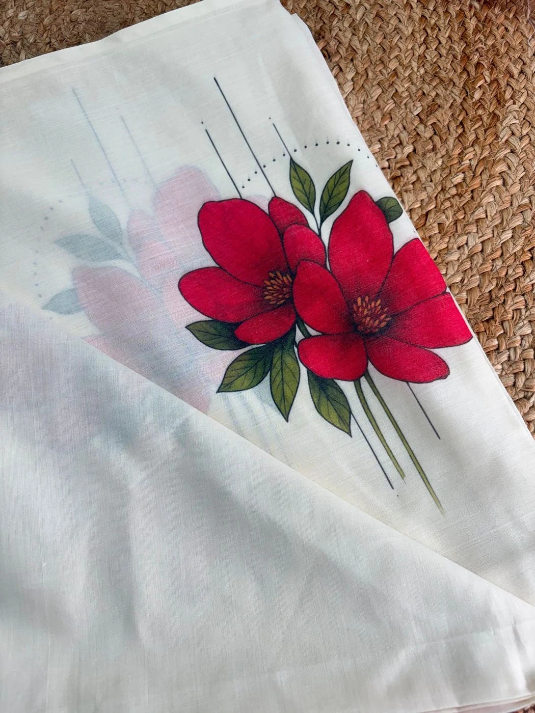 Trending Tryloom Red Blossom Pure Cotton Digital Printed Saree 5