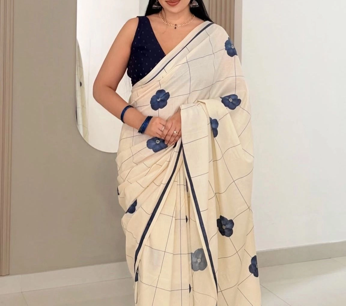 Tryloom Indigo bloom checks Pure cotton digital printed 4