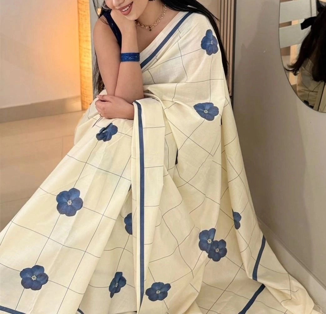 Tryloom Indigo bloom checks Pure cotton digital printed 6