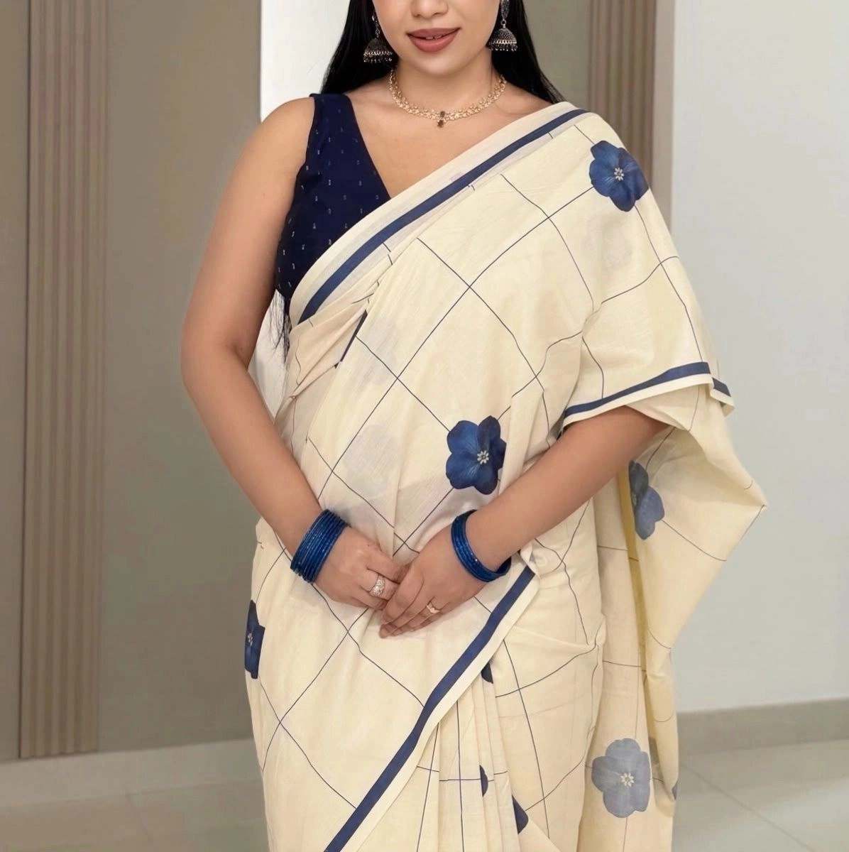 Tryloom Indigo bloom checks Pure cotton digital printed 8