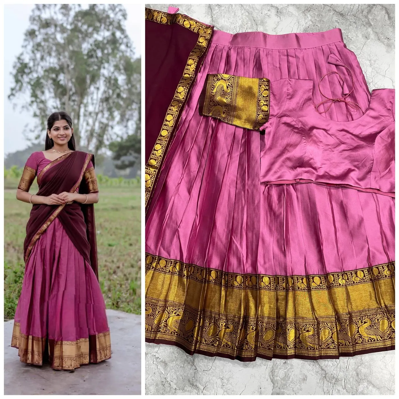 Tryloom Rose Royale Kanjivaram Silk Lehenga Set | Premium Zari Weaving Designer Wedding & Festive Ethnic Wear