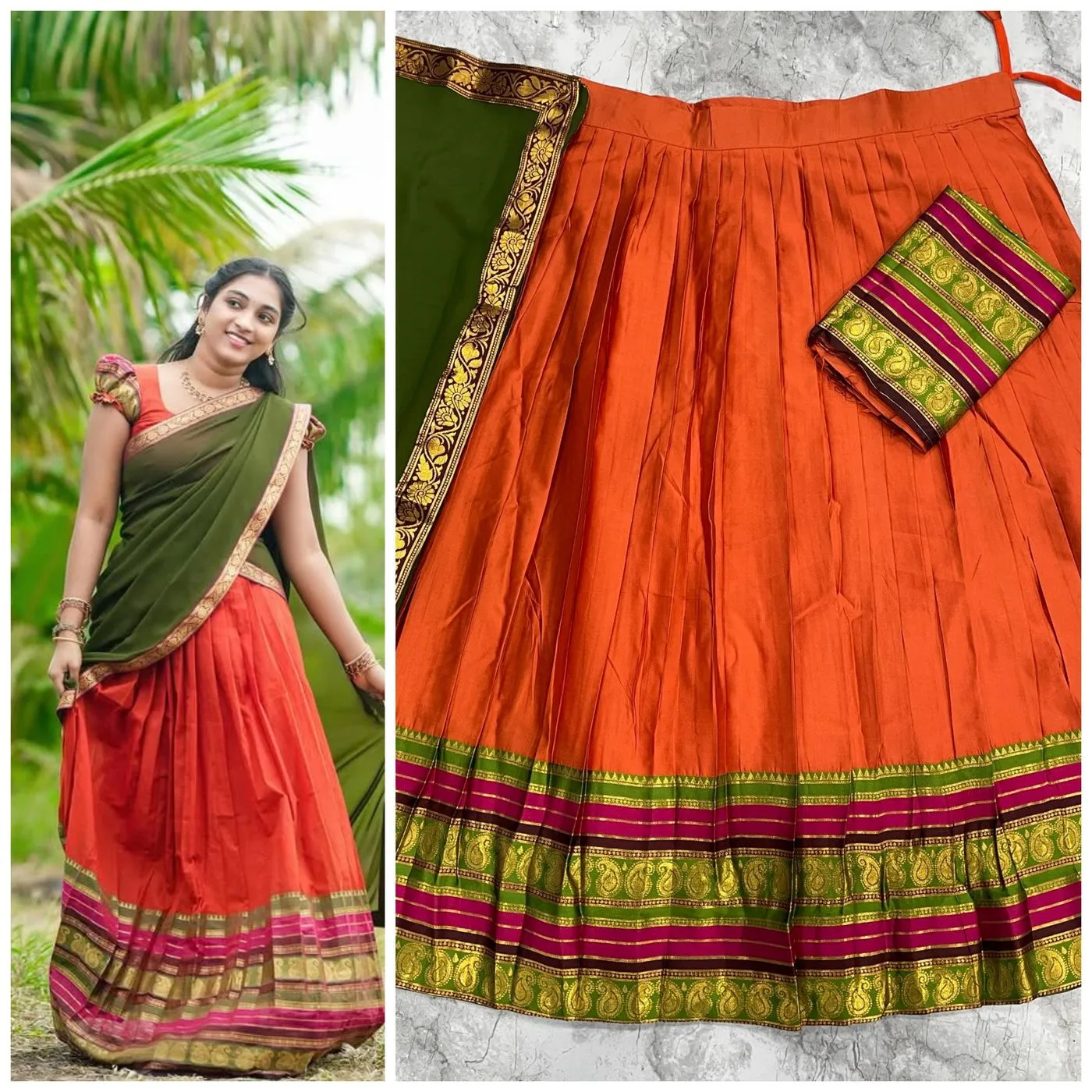 Tryloom Sunset Bloom Kanjivaram Silk Lehenga Set | Premium Zari Weaving Designer Wedding & Festive Ethnic Wear